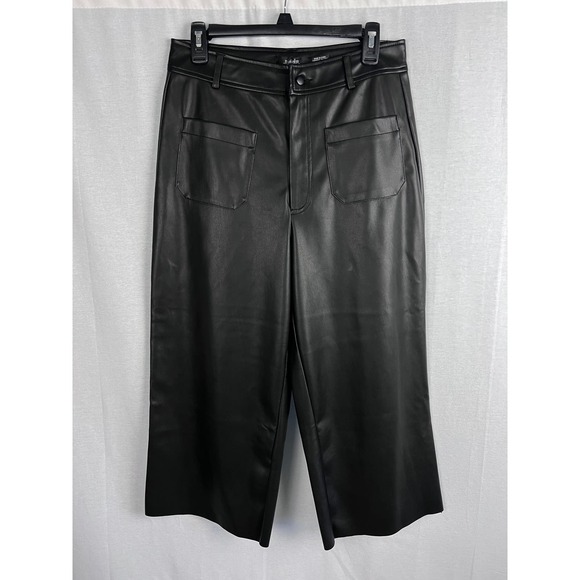 NEW Mark Alan Black Faux Vegan Leather Wide Leg Crop Modern Mob Wife Work Pants - Picture 1 of 6